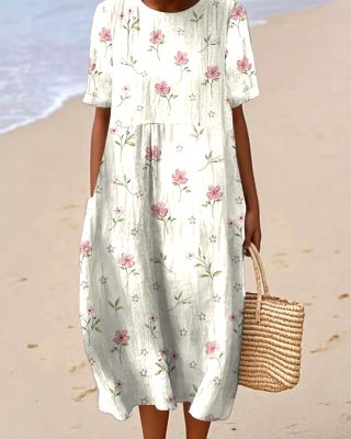 Women's Casual Floral Print Round Neck Short Sleeve Dress