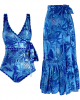 Blue Reversible One Piece And Sarong Swimsuit Set Blue Reversible One Piece And Sarong Swimsuit Set