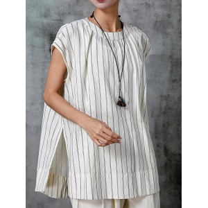 Summer Women's Striped Cotton&Linen Vest