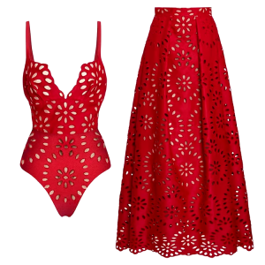 DBVACAY Laser Cutting Flower Hollow Flared Skirt Swimsuit Set