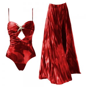 Starfish Decoration Print Hollow-out Swimsuit Set