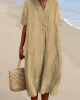 Loose Short Sleeved Solid V-Neck Dress