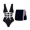 Black V Neck Sexy One Piece Swimsuit Set