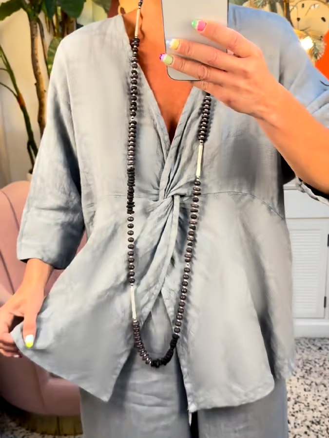 Women'S Casual V-Neck Twisted Cotton And Linen Two-Piece Suit Women'S Casual V-Neck Twisted Cotton And Linen Two-Piece Suit
