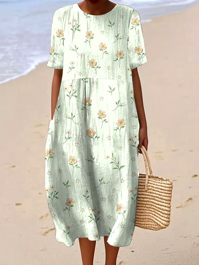 Women's Casual Floral Print Round Neck Short Sleeve Dress Women's Casual Floral Print Round Neck Short Sleeve Dress