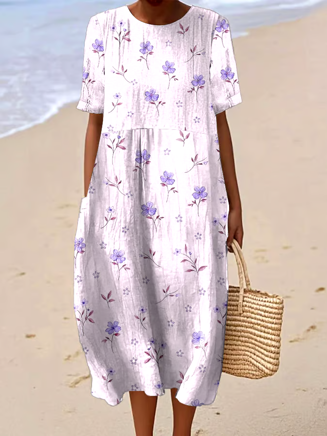 Women's Casual Floral Print Round Neck Short Sleeve Dress Women's Casual Floral Print Round Neck Short Sleeve Dress