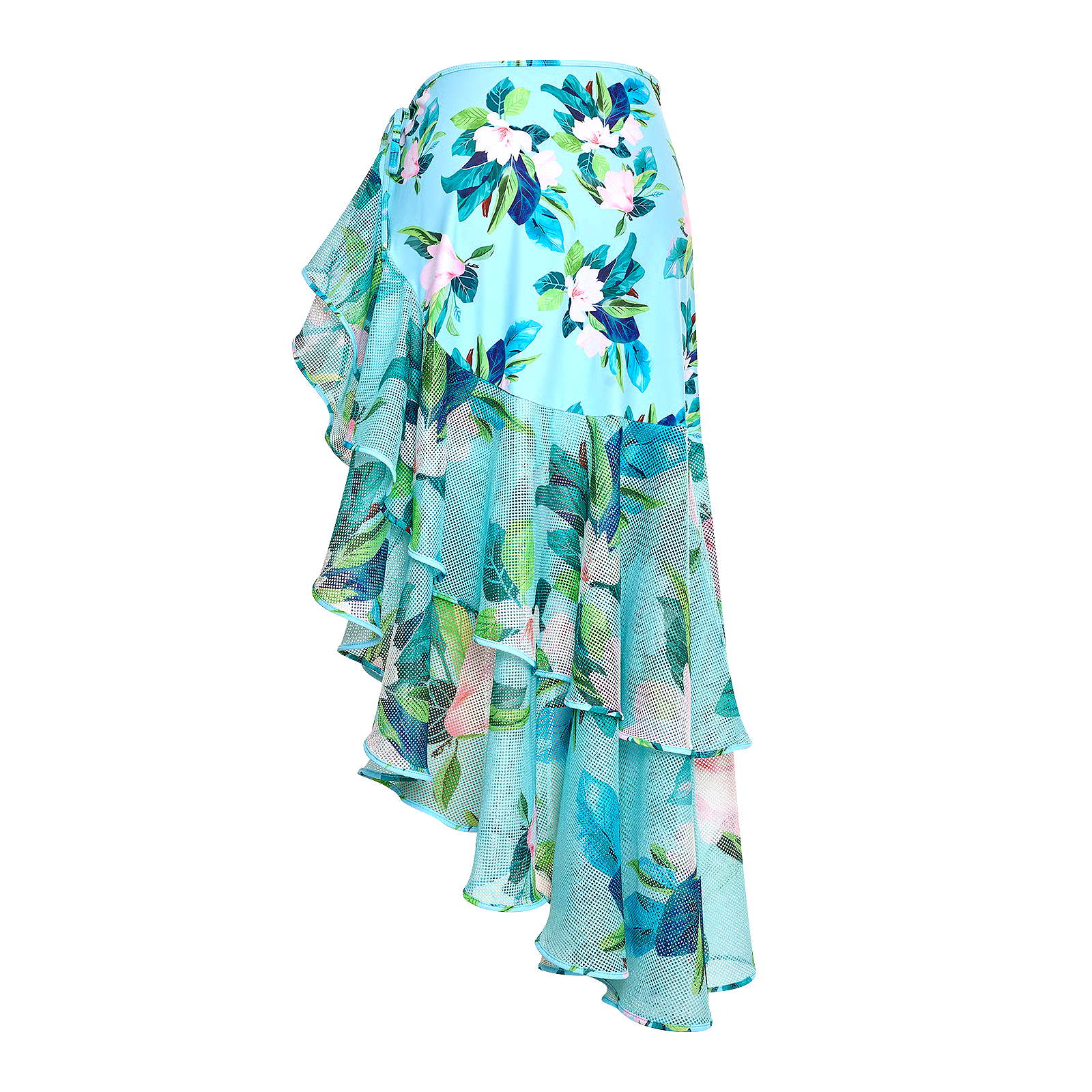 DBVACAY V Neck Floral Printed Long Sleeves Ruffled Wrap Skirt Swimsuit Set