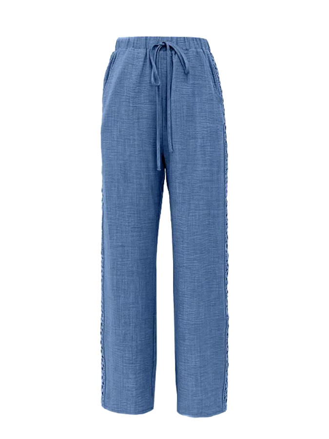 Women's Casual Solid Color Side Hollow Design Cotton and Linen Pants Women's Casual Solid Color Side Hollow Design Cotton and Linen Pants