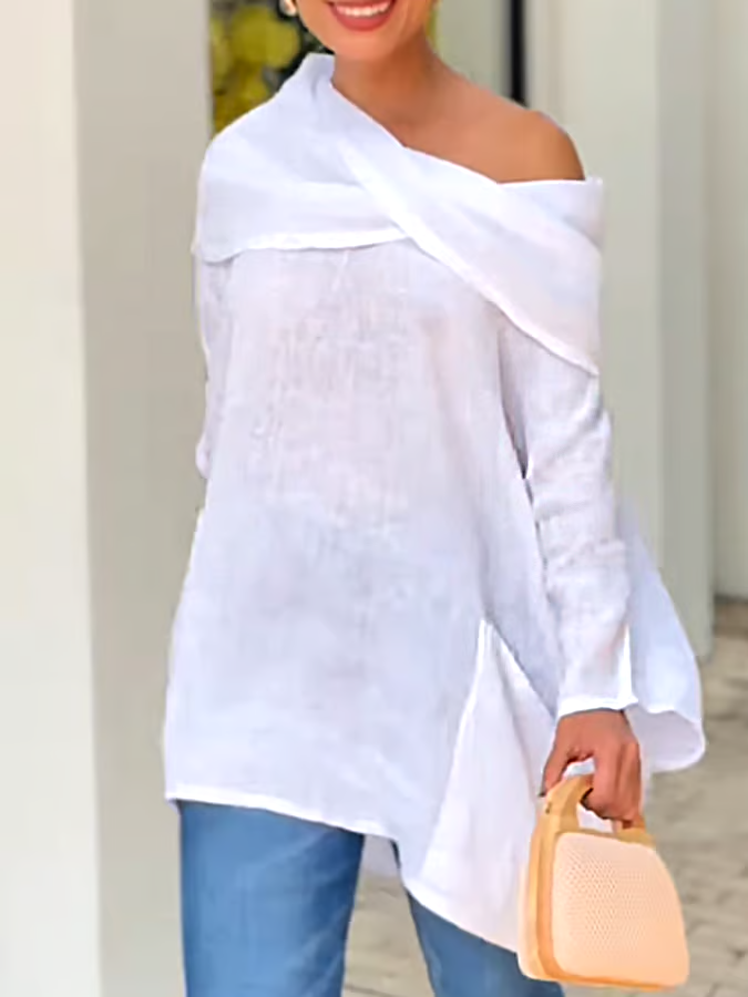 Women's Casual Solid Color Long Sleeve Cotton and Linen Top Women's Casual Solid Color Long Sleeve Cotton and Linen Top