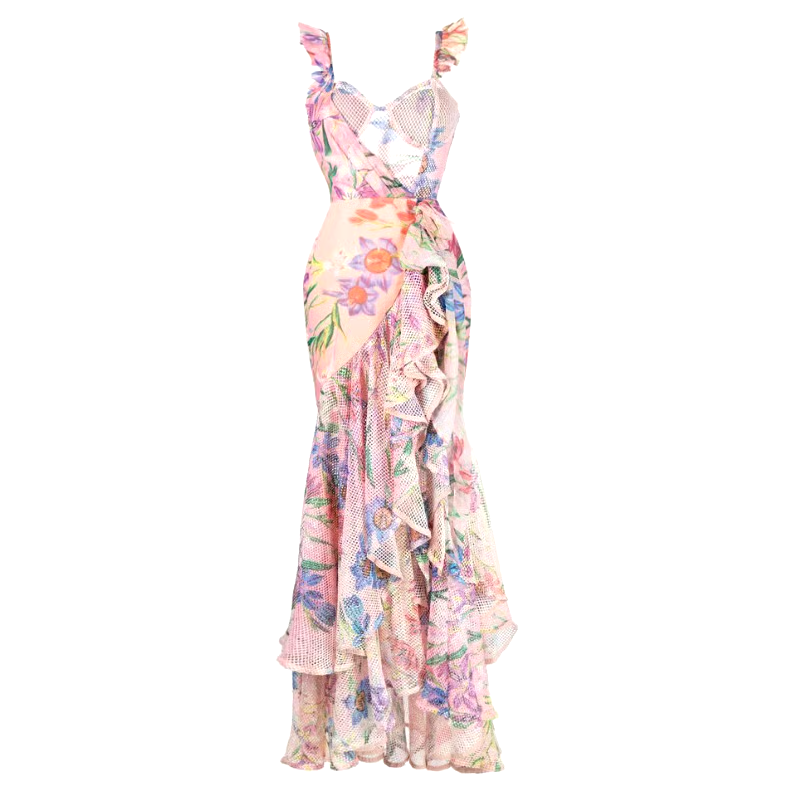 DBVACAY V Neck Cutout Floral Print Fishtail Skirt Swimsuit Set