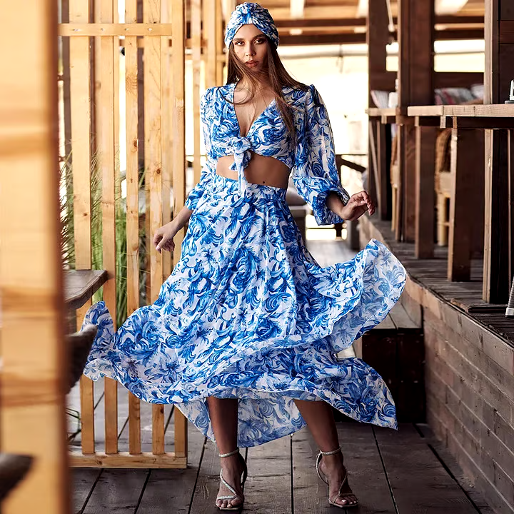 Floral Print Long Sleeves Tow Piece Swimsuit Set Floral Print Long Sleeves Tow Piece Swimsuit Set