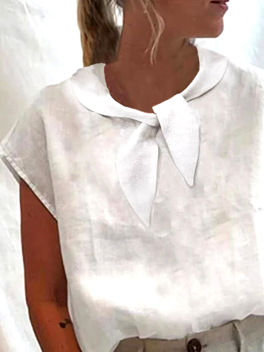 Women'S Casual Solid Color Short-Sleeved Cotton And Linen Top Women'S Casual Solid Color Short-Sleeved Cotton And Linen Top