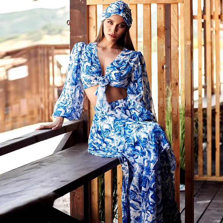 Floral Print Long Sleeves Tow Piece Swimsuit Set Floral Print Long Sleeves Tow Piece Swimsuit Set