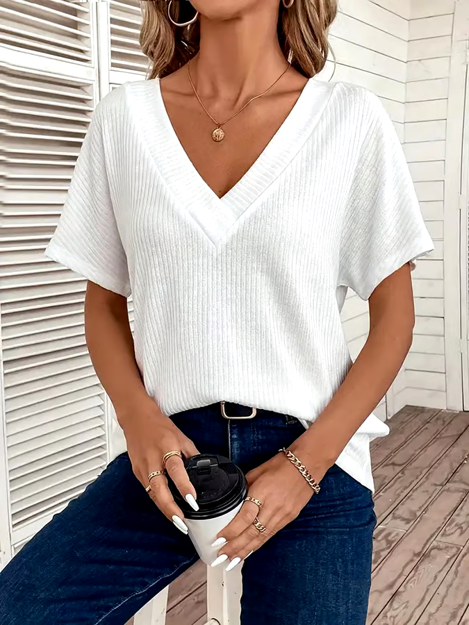 Women's Casual Loose V-neck Solid Color T-Shirt Women's Casual Loose V-neck Solid Color T-Shirt