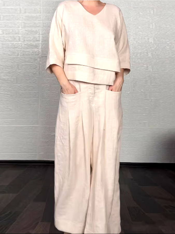Women'S Casual Solid Color Irregular Cotton And Linen Suit