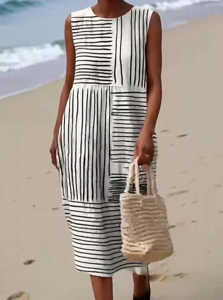 Women's casual cotton-linen printed dress Women's casual cotton-linen printed dress