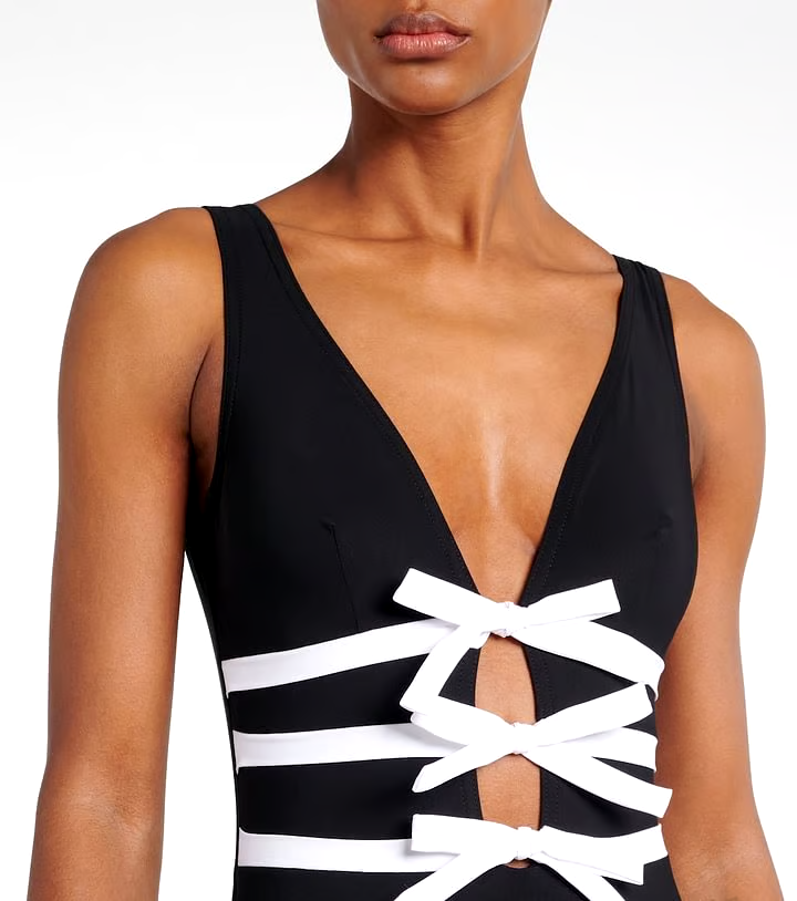 Black V Neck Sexy One Piece Swimsuit Set