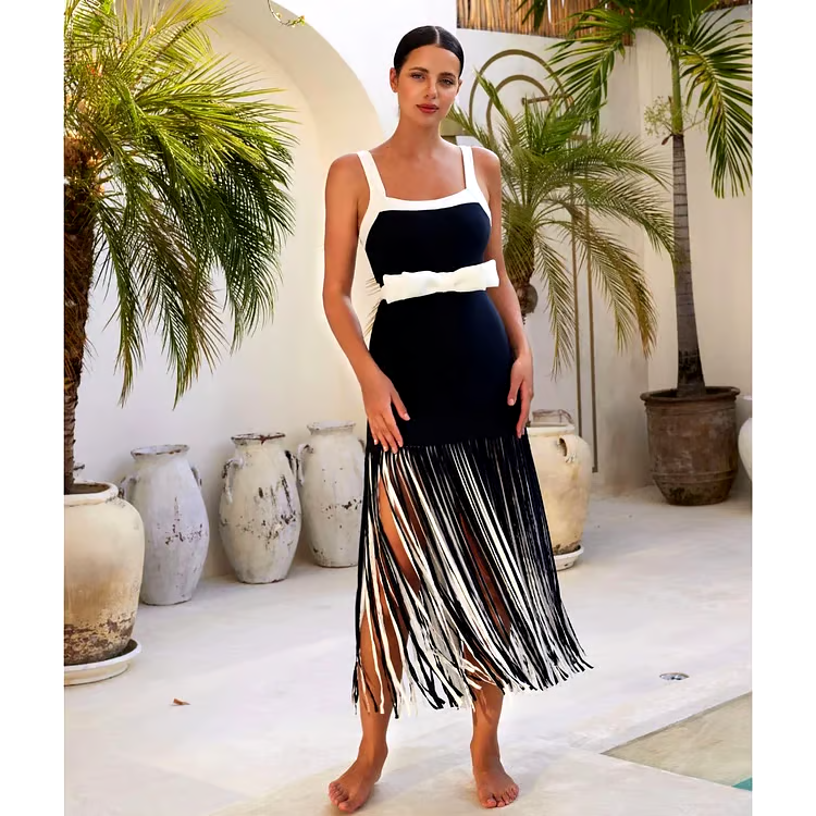 Bowknot Decor Color Block One Piece  Swimsuit Set