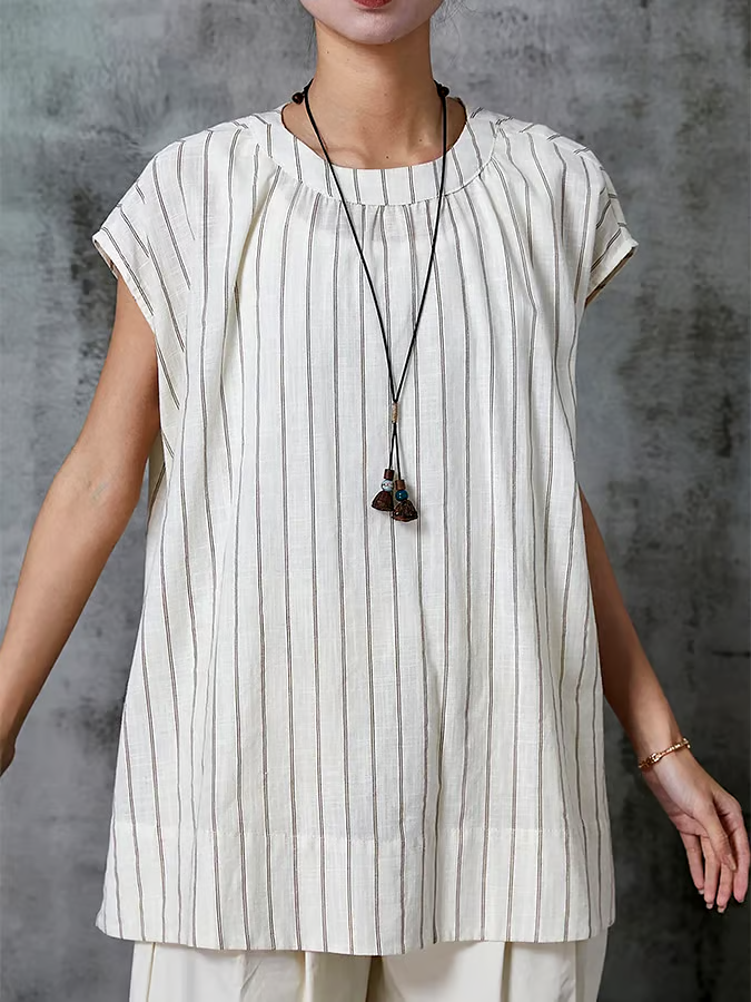 Summer Women's Striped Cotton&Linen Vest Summer Women's Striped Cotton&Linen Vest