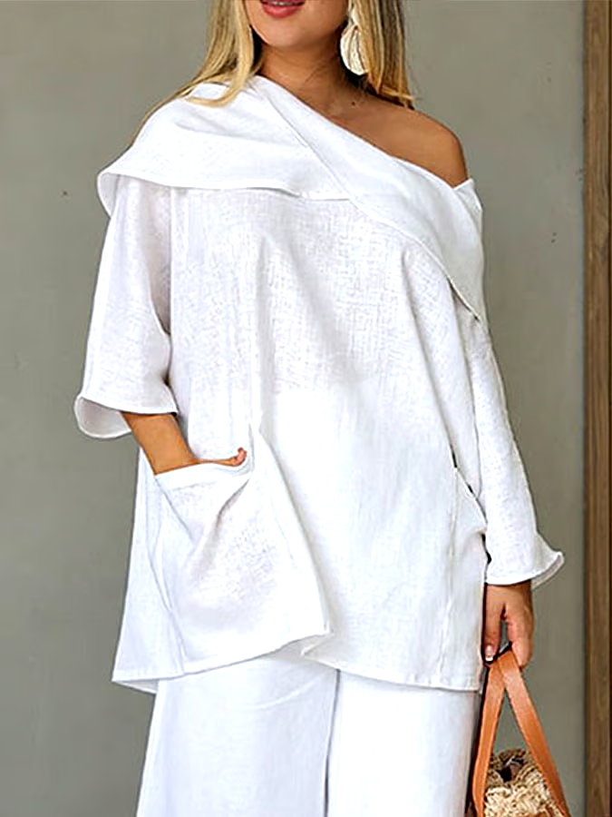 Women's Casual Solid Color Long Sleeve Cotton and Linen Top Women's Casual Solid Color Long Sleeve Cotton and Linen Top