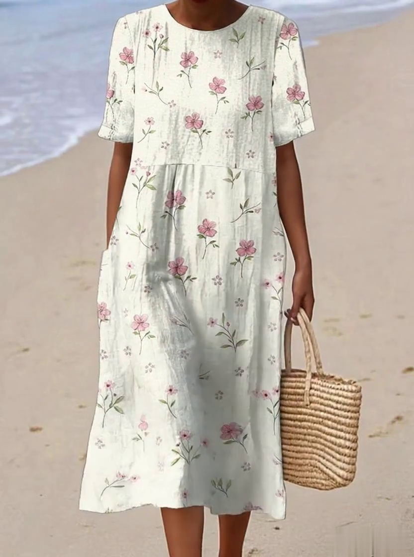 Women's Casual Floral Print Round Neck Short Sleeve Dress Women's Casual Floral Print Round Neck Short Sleeve Dress