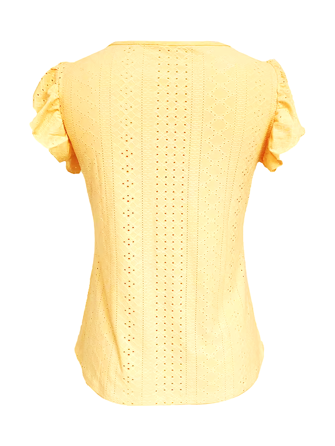 Women's Casual Solid Color Lotus Sleeve V-Neck T-Shirt