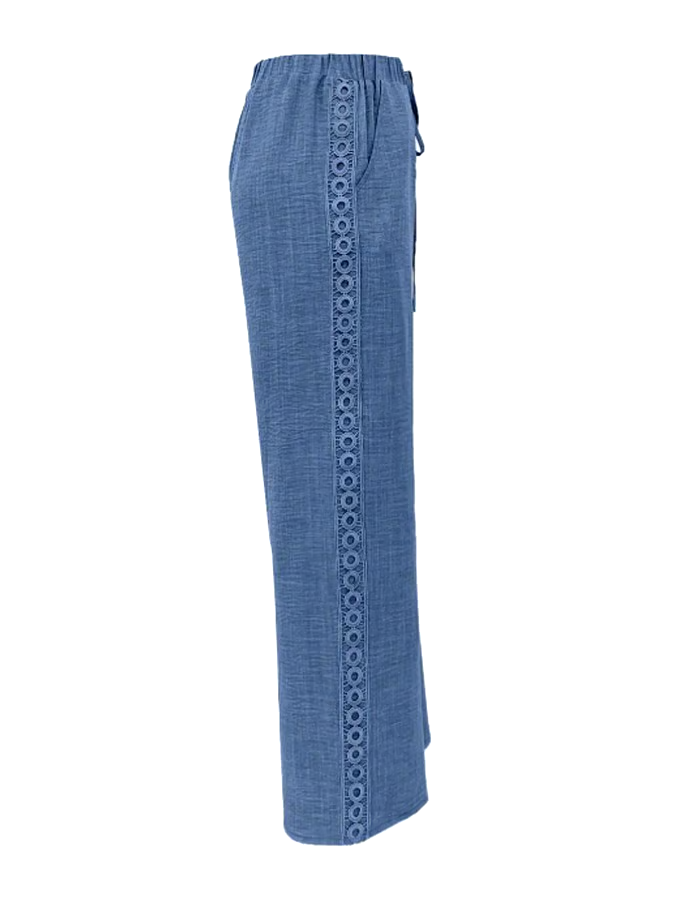 Women's Casual Solid Color Side Hollow Design Cotton and Linen Pants Women's Casual Solid Color Side Hollow Design Cotton and Linen Pants