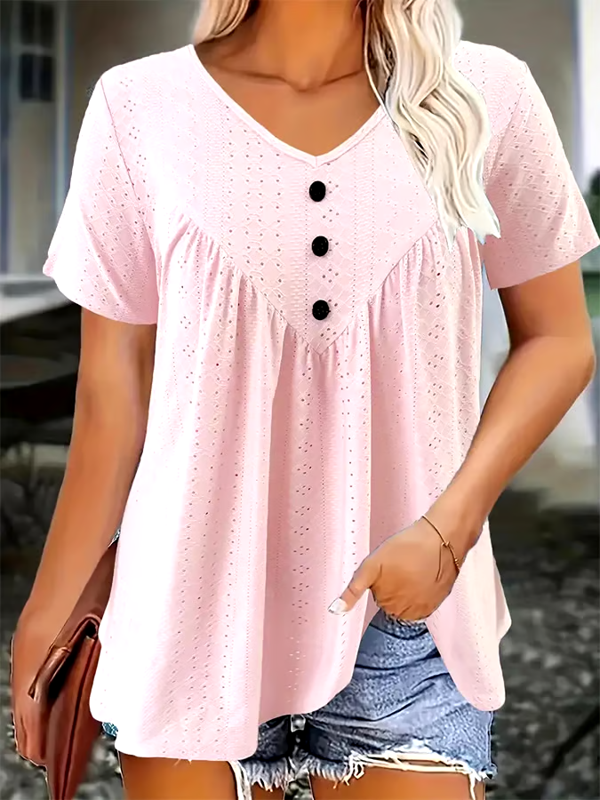 Women'S Casual Short-Sleeved V-Neck Regular T-Shirt
