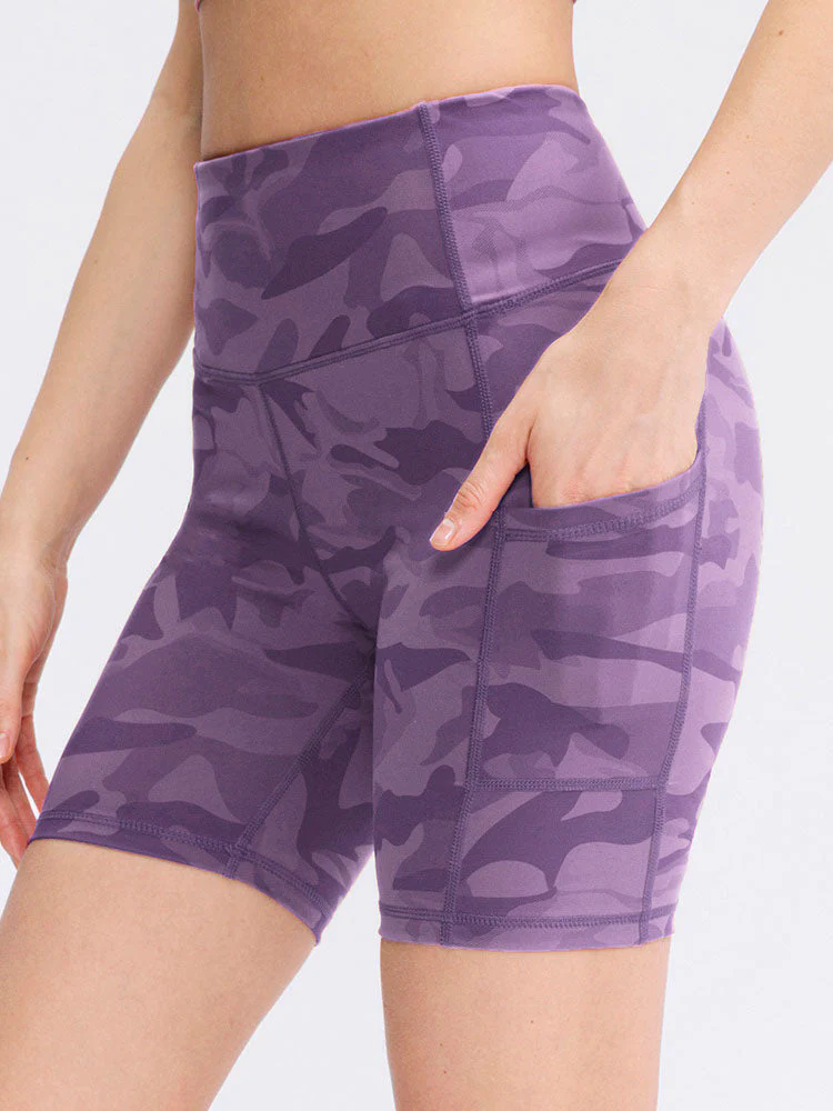 Pocket Stretch Quick-dry Purple Camouflage Yoga Shorts
