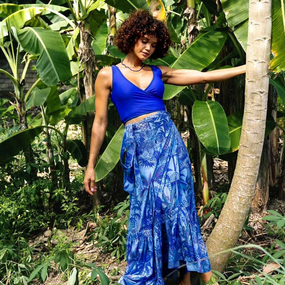 Blue Reversible High Waist Bikini And Sarong Swimsuit Set Blue Reversible High Waist Bikini And Sarong Swimsuit Set