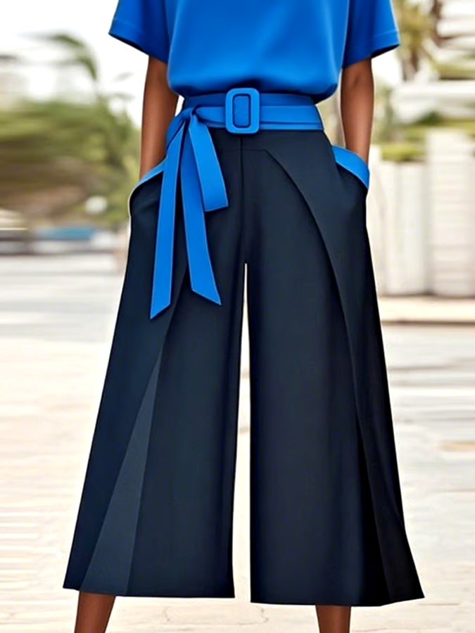 Women'S Casual Round Neck Top Contrast Color Two-Piece Suit Women'S Casual Round Neck Top Contrast Color Two-Piece Suit