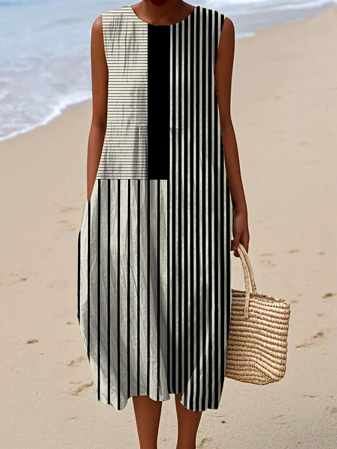 Women's casual cotton-linen printed dress