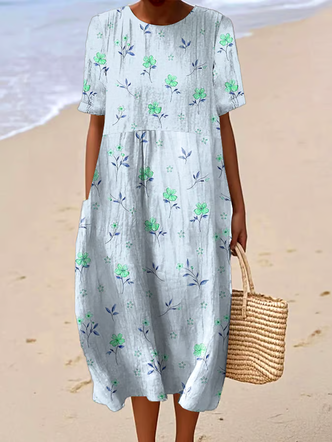 Women's Casual Floral Print Round Neck Short Sleeve Dress Women's Casual Floral Print Round Neck Short Sleeve Dress