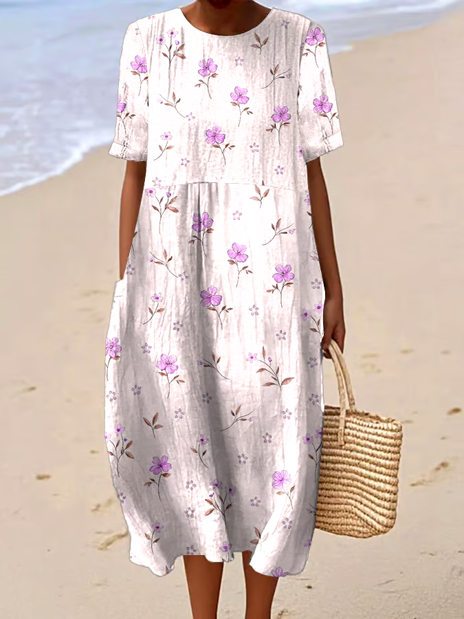 Women's Casual Floral Print Round Neck Short Sleeve Dress Women's Casual Floral Print Round Neck Short Sleeve Dress