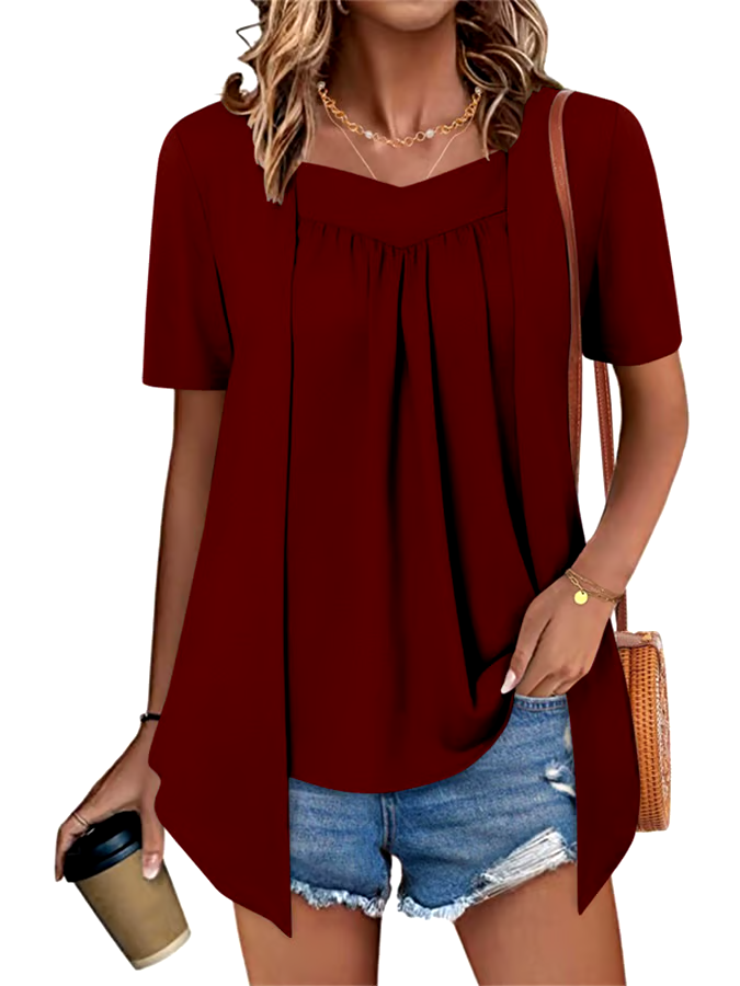 Women'S Casual Fashion Loose Fake Two-Piece Short-Sleeved Top Women'S Casual Fashion Loose Fake Two-Piece Short-Sleeved Top