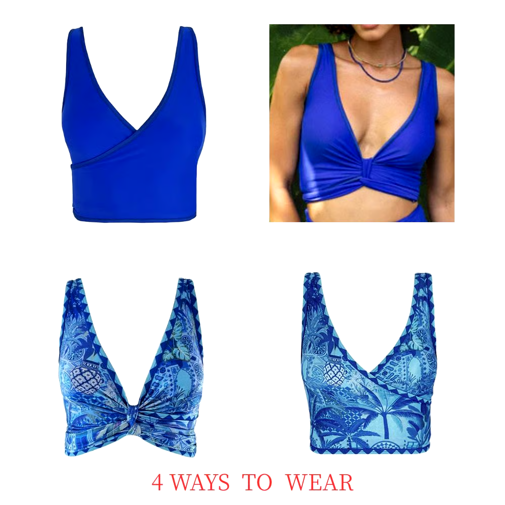Blue Reversible High Waist Bikini And Sarong Swimsuit Set Blue Reversible High Waist Bikini And Sarong Swimsuit Set