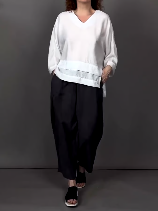 Women'S Casual Solid Color Cotton And Linen Two-Piece Suit