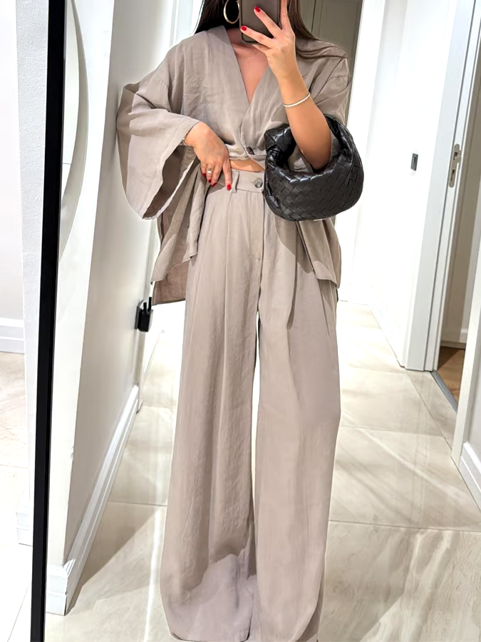 Women's Casual Solid Color Cotton and Linen Top and Pants Set