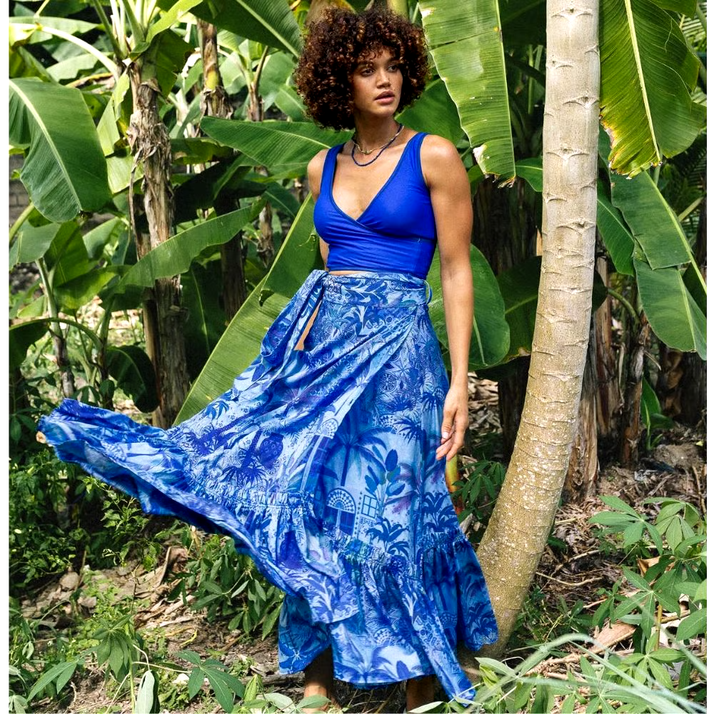 Blue Reversible High Waist Bikini And Sarong Swimsuit Set Blue Reversible High Waist Bikini And Sarong Swimsuit Set