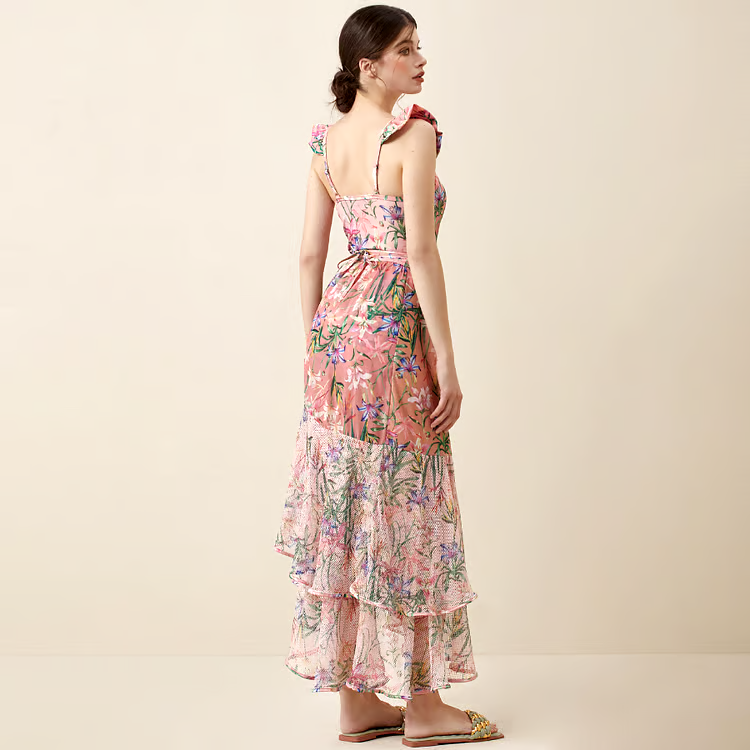 DBVACAY V Neck Cutout Floral Print Fishtail Skirt Swimsuit Set