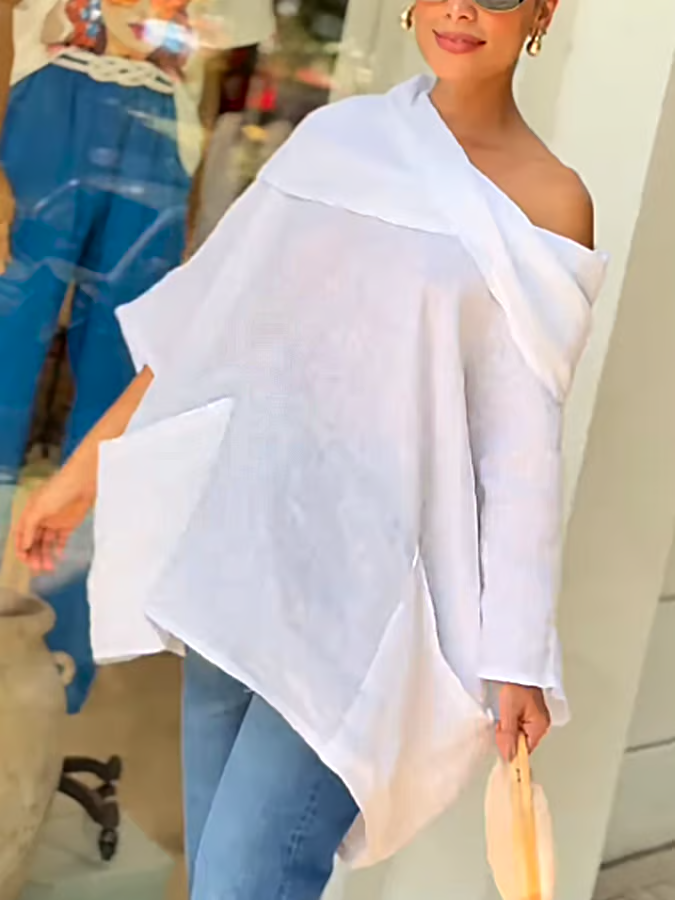 Women's Casual Solid Color Long Sleeve Cotton and Linen Top Women's Casual Solid Color Long Sleeve Cotton and Linen Top