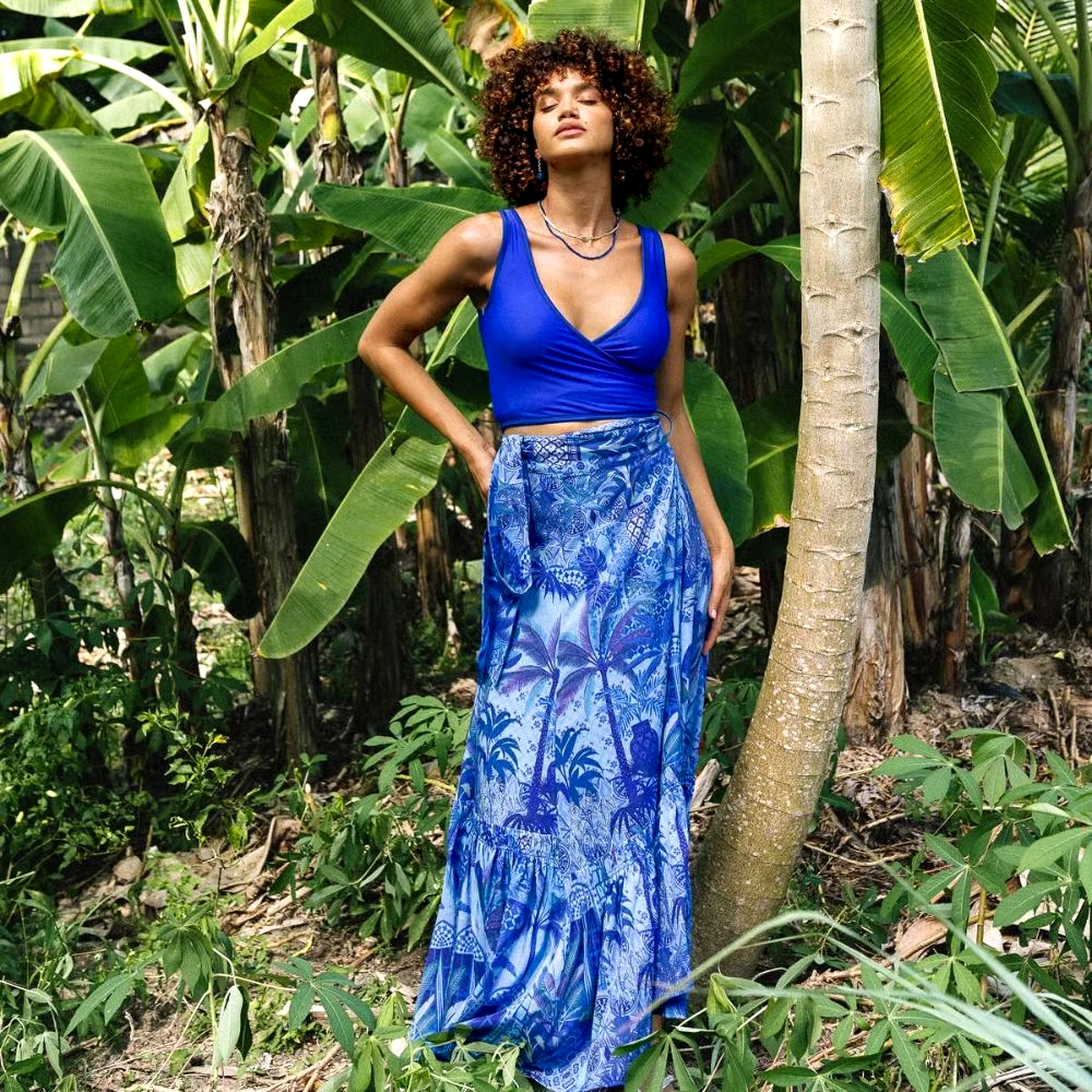 Blue Reversible High Waist Bikini And Sarong Swimsuit Set Blue Reversible High Waist Bikini And Sarong Swimsuit Set