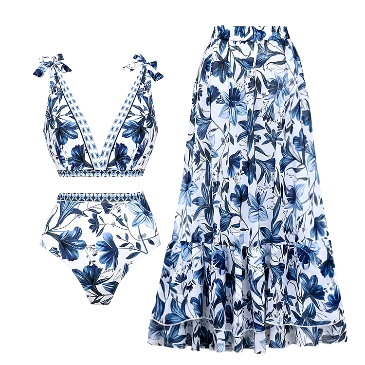 Reversible Tie-shoulder Bikini Swimsuit Set