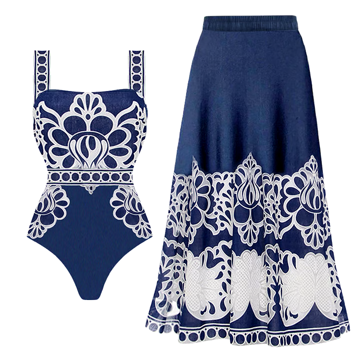 Printed one-piece swimsuit set